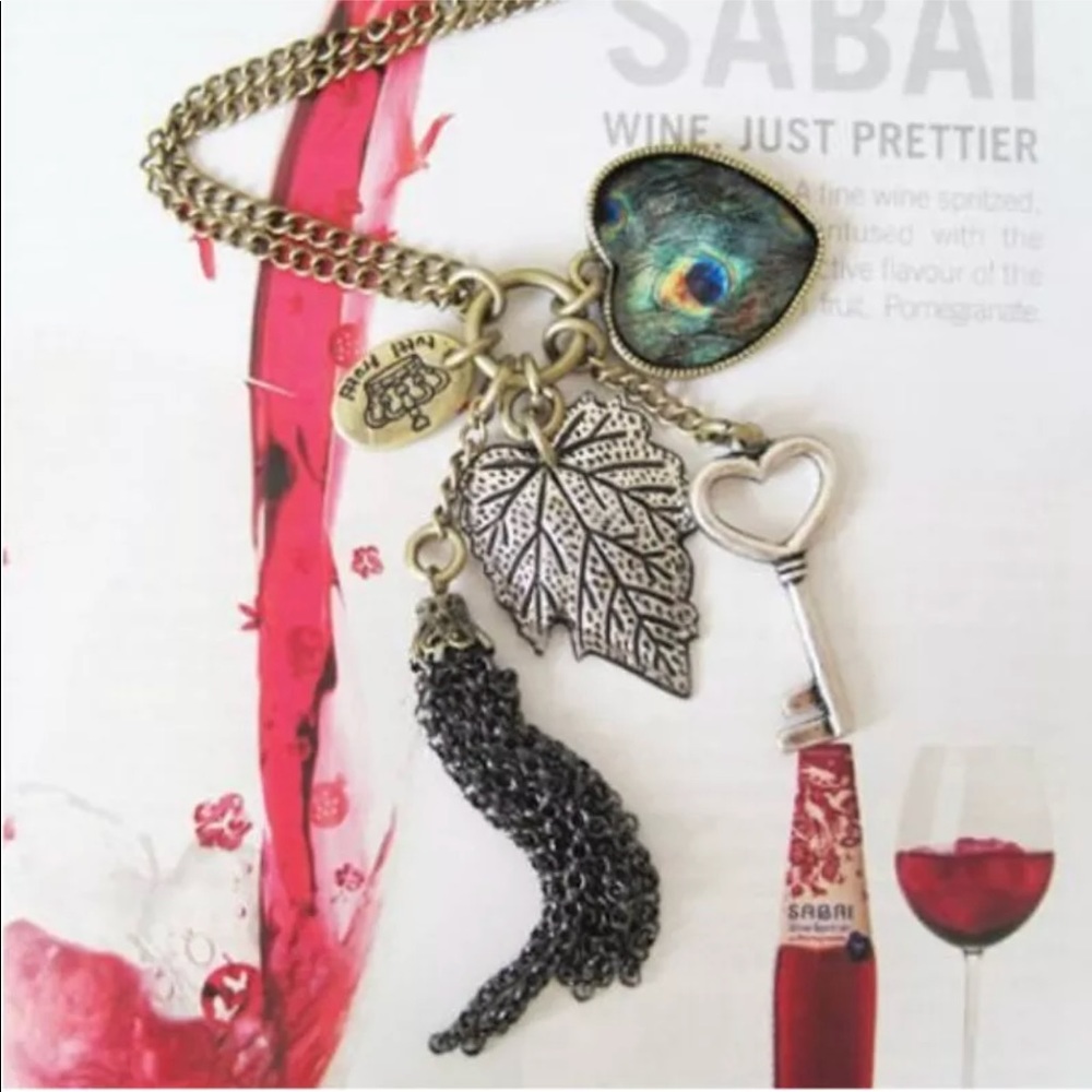 Bronze Alloy Necklace Tassle Key Heart Leaf Charms